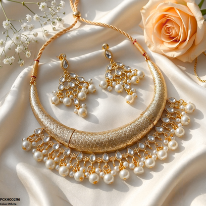 PCKH00296 SDQ Moon/Tear Pearl Drop Hasli Choker Set - PCKH