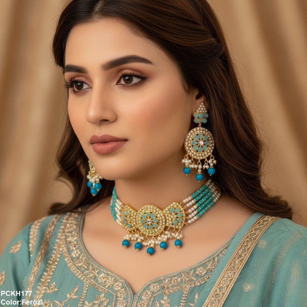 PCKH177 SDQ Pear Flower Bow Chokar Set