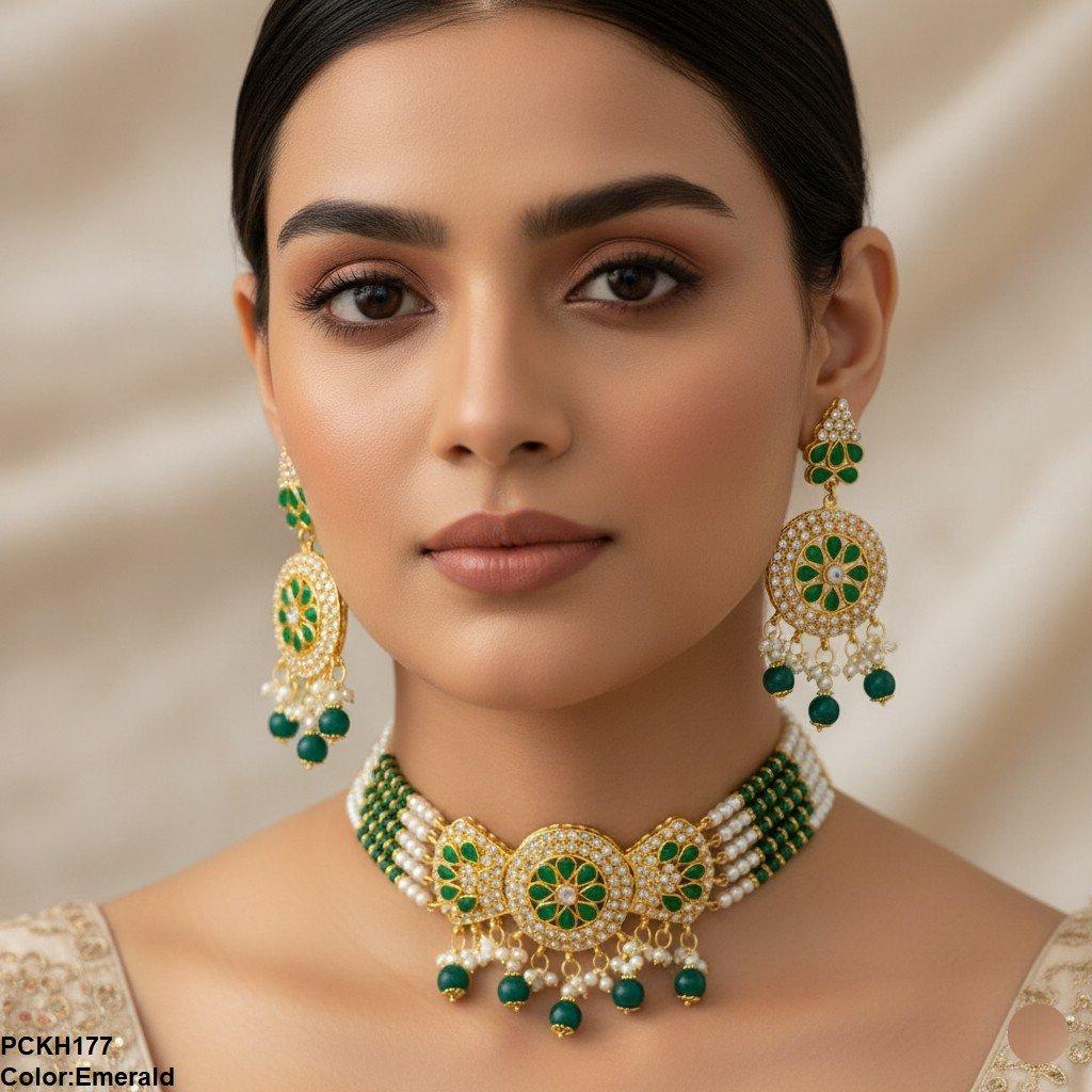 PCKH177 SDQ Pear Flower Bow Chokar Set