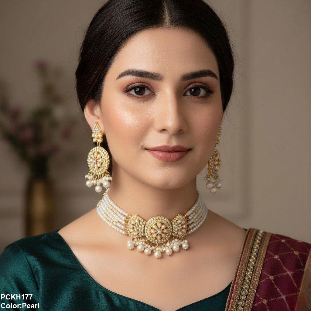 PCKH177 SDQ Pear Flower Bow Chokar Set