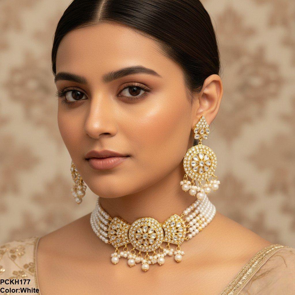 PCKH177 SDQ Pear Flower Bow Chokar Set