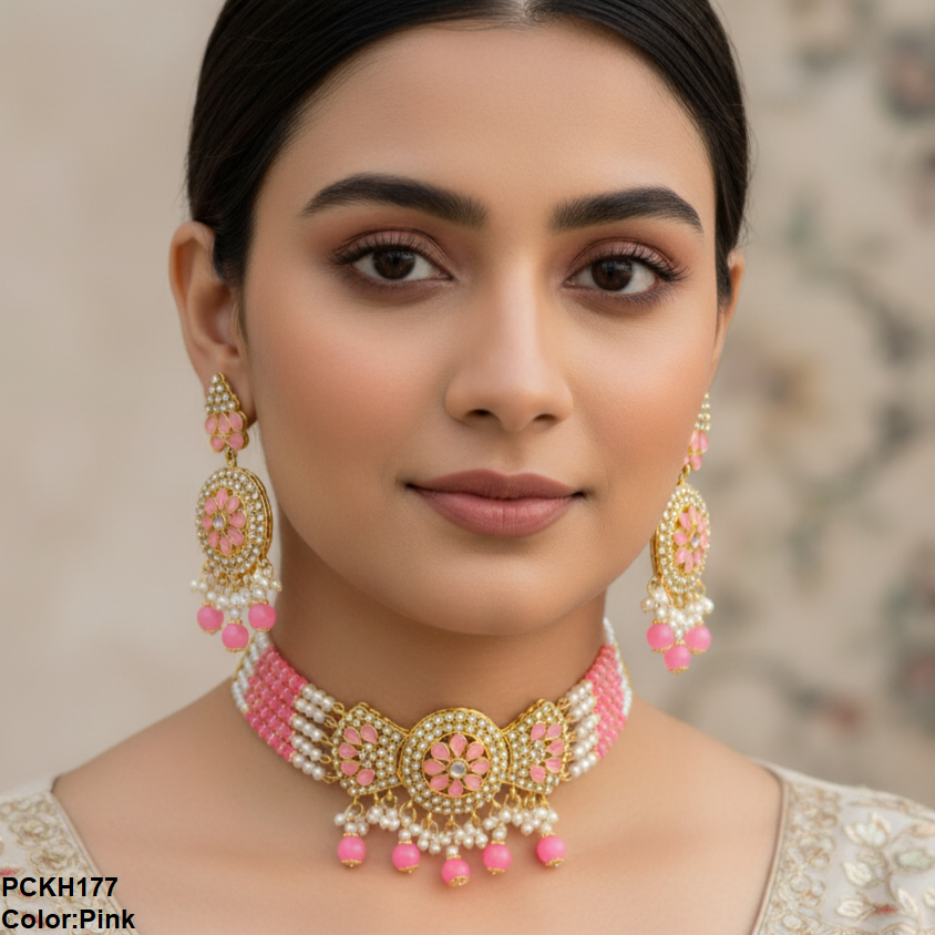 PCKH177 SDQ Pear Flower Bow Chokar Set