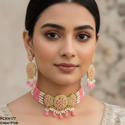 PCKH177 SDQ Pear Flower Bow Chokar Set