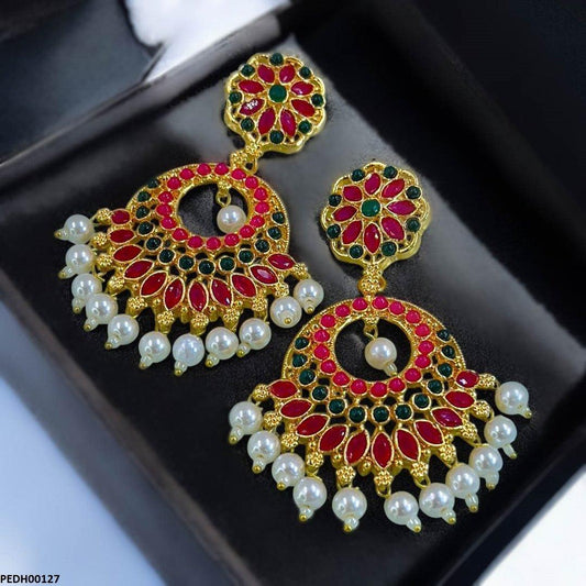 PEDH00127 MZM Flower Round Drop Earrings - PEDH