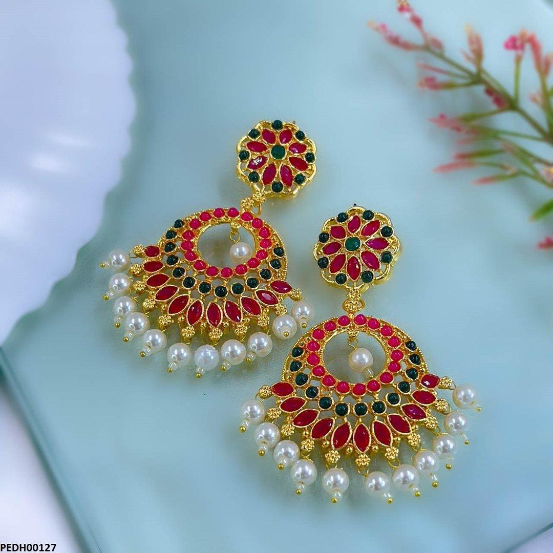 PEDH00127 MZM Flower Round Drop Earrings - PEDH