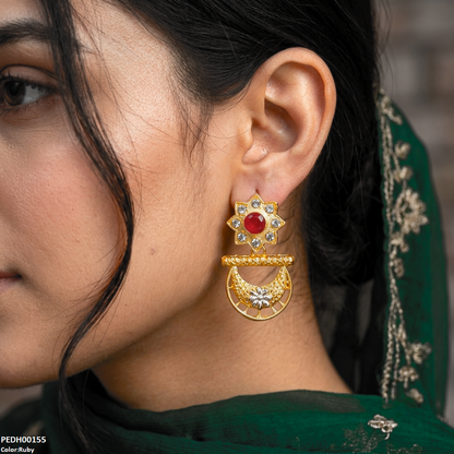 PEDH00155 FRN Star Flower Moon Drop Earrings - PEDH