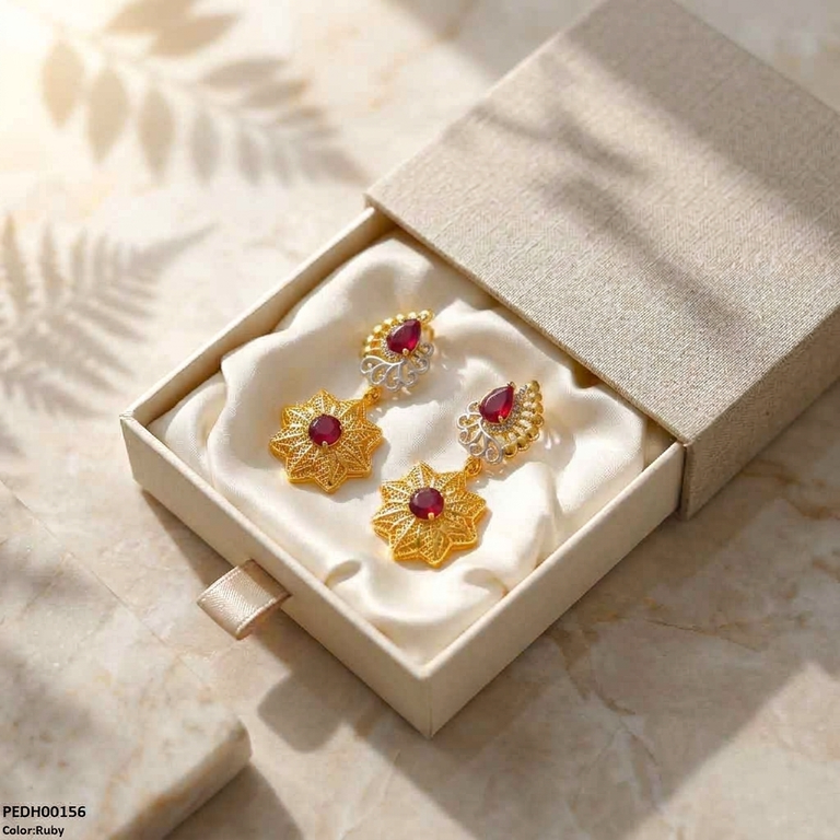 PEDH00156 FRN Tear Flower Drop Earrings - PEDH