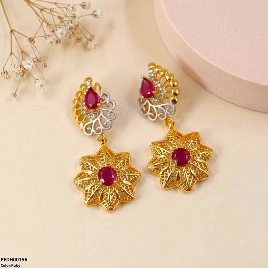 PEDH00156 FRN Tear Flower Drop Earrings - PEDH