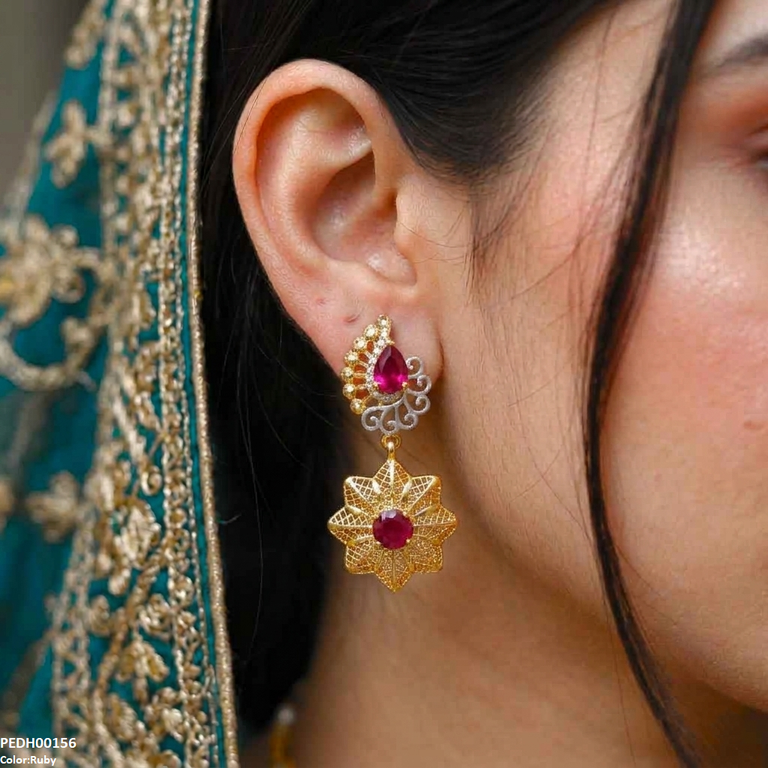 PEDH00156 FRN Tear Flower Drop Earrings - PEDH