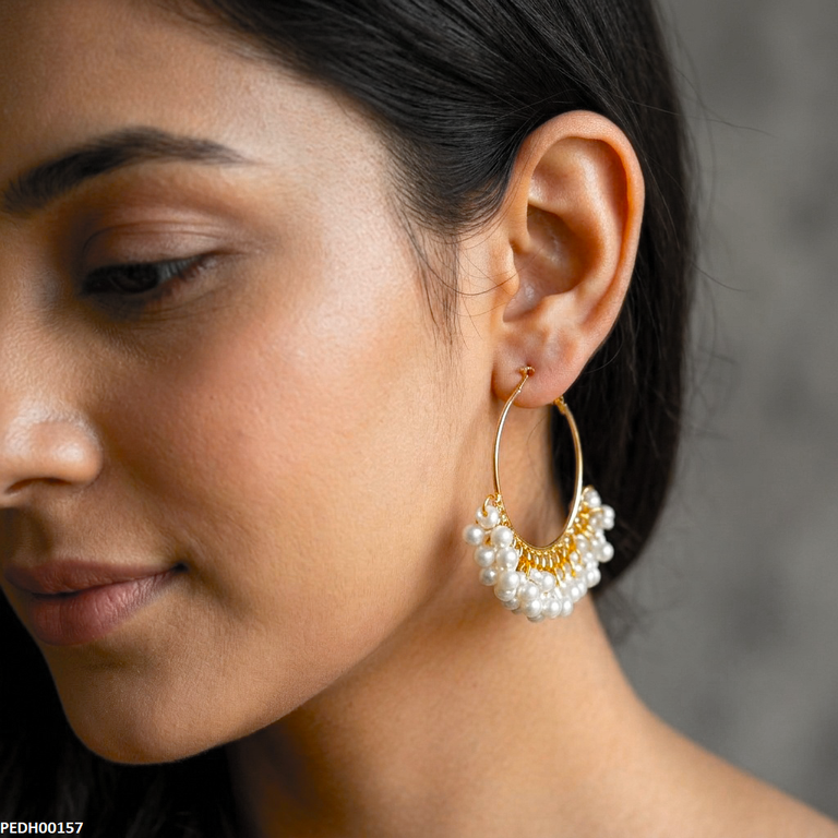 PEDH00157 MZM  Round Pearl Drops Earrings - PEDH