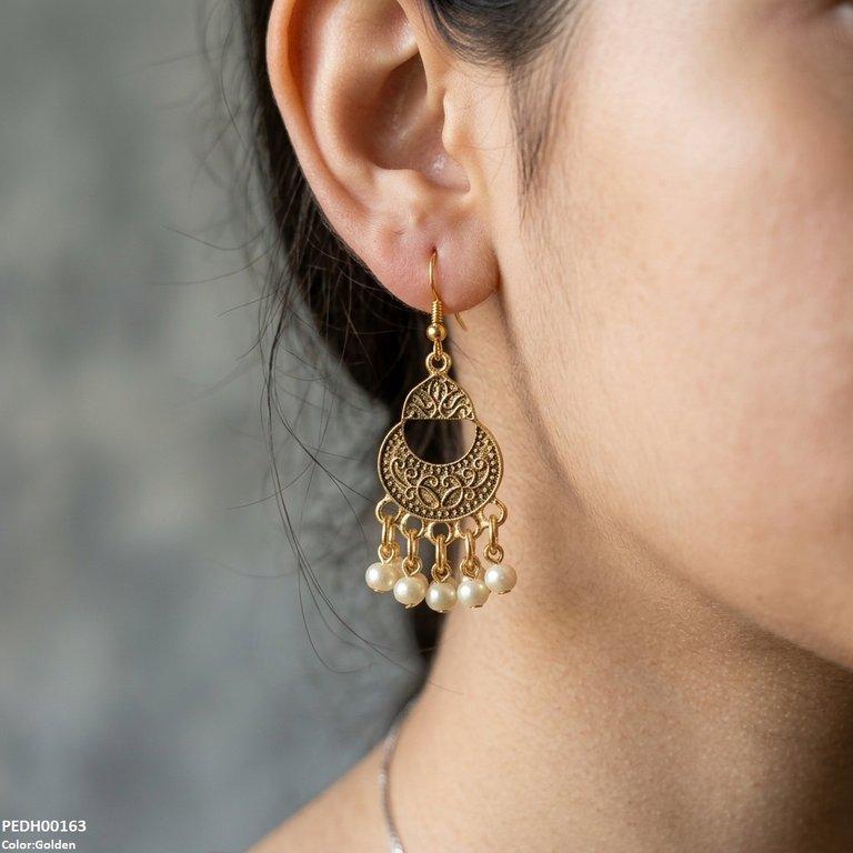 PEDH00163 ABD Moon Pearl Drop  Earrings - PEDH