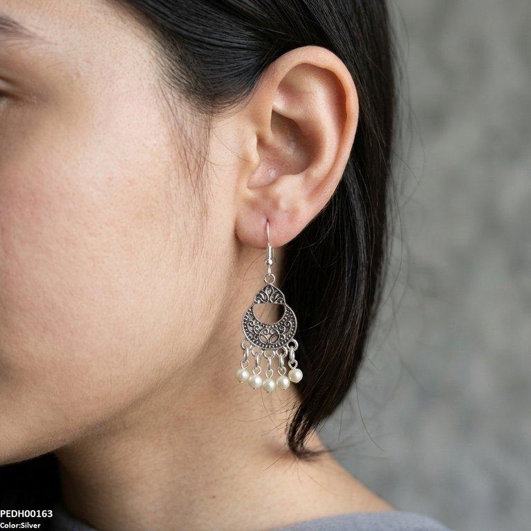 PEDH00163 ABD Moon Pearl Drop  Earrings - PEDH