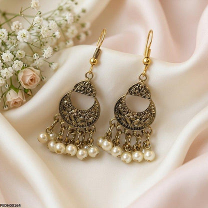 PEDH00164 ABD Antique Moon Pearl Drop  Earrings - PEDH