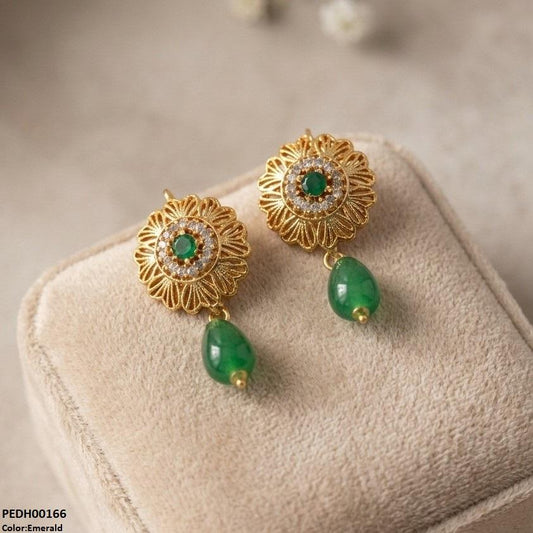 PEDH00166 FRN Round Flower Pearl Drop Earrings - PEDH