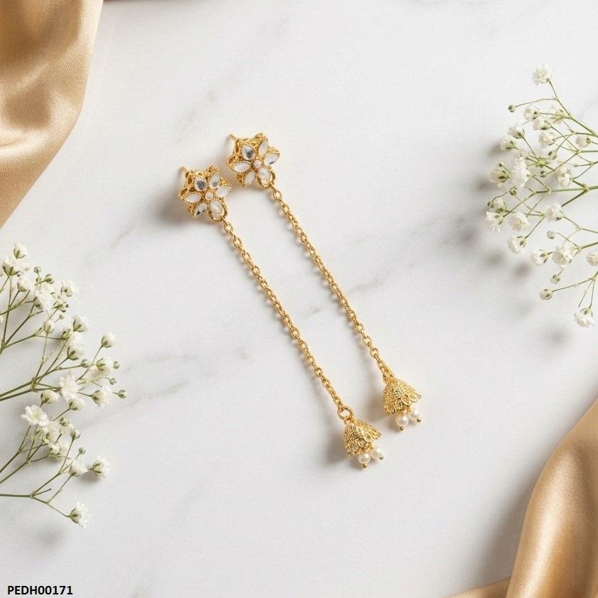 PEDH00171 MZM Flower Bell Drop Earrings - PEDH