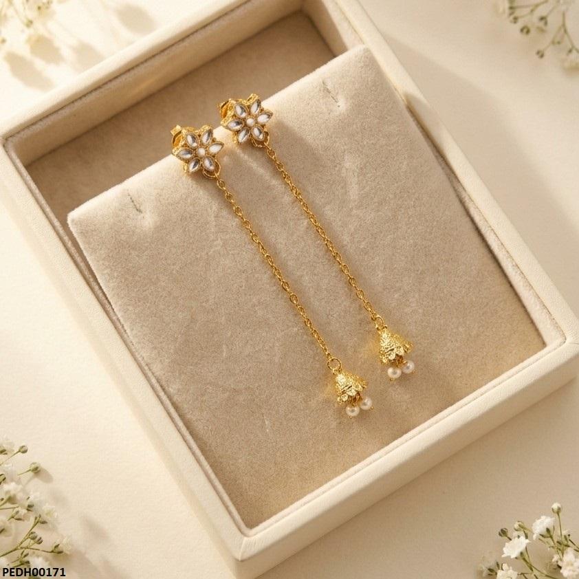 PEDH00171 MZM Flower Bell Drop Earrings - PEDH