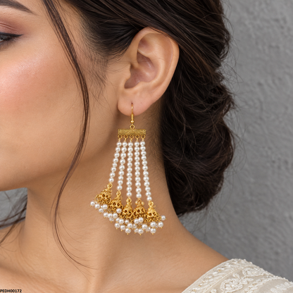 PEDH00172 FRN Pearl Layered Jhumki Drop Earrings - PEDH