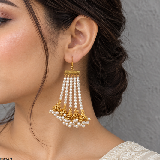 PEDH00172 FRN Pearl Layered Jhumki Drop Earrings - PEDH