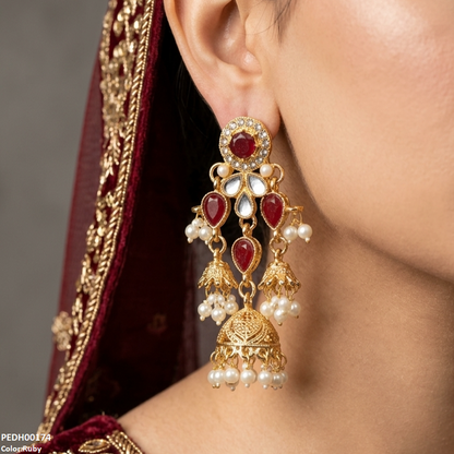 PEDH00174 SDQ Tear  Pearl Jhumki Drop Earrings - PEDH