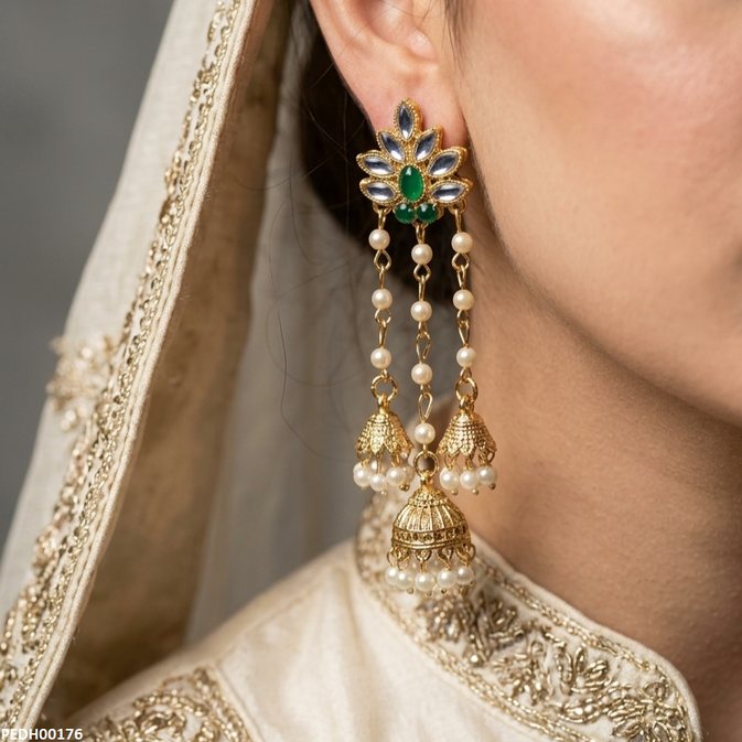 PEDH00176 SDQ Pearl Jhumki  Drop Earrings - PEDH