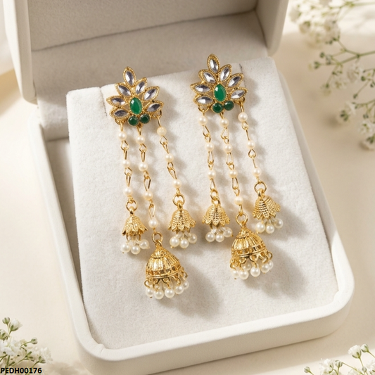 PEDH00176 SDQ Pearl Jhumki  Drop Earrings - PEDH