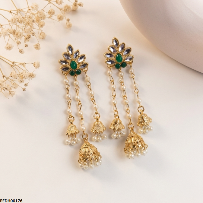 PEDH00176 SDQ Pearl Jhumki  Drop Earrings - PEDH