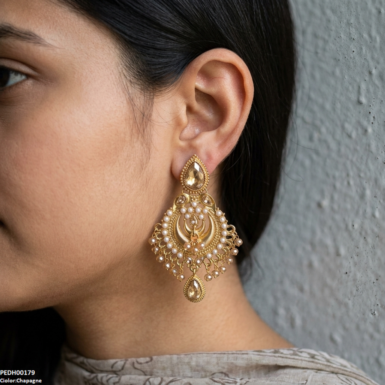 PEDH00179  SDQ Moon Tear Drop Earrings - PEDH