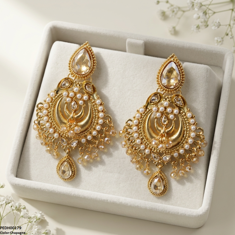 PEDH00179  SDQ Moon Tear Drop Earrings - PEDH