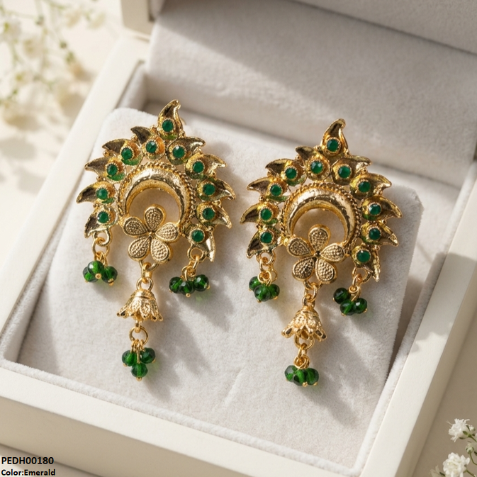 PEDH00180 SDQ Flower Bell Drop Earrings - PEDH