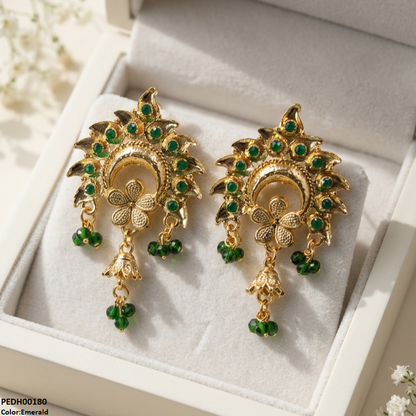 PEDH00180 SDQ Flower Bell Drop Earrings - PEDH