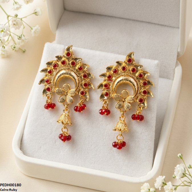 PEDH00180 SDQ Flower Bell Drop Earrings - PEDH