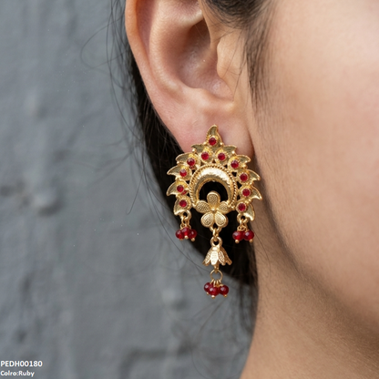 PEDH00180 SDQ Flower Bell Drop Earrings - PEDH