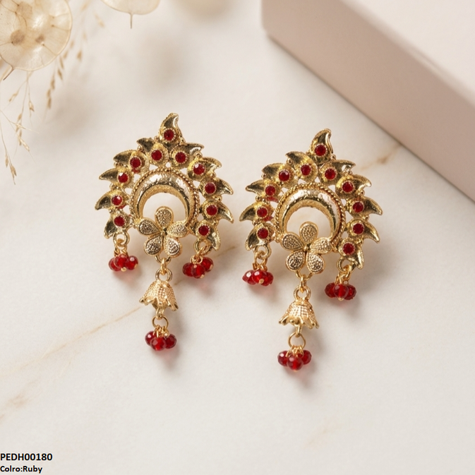PEDH00180 SDQ Flower Bell Drop Earrings - PEDH