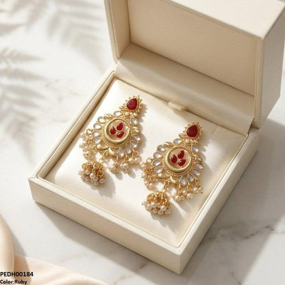 PEDH00184 SDQ Moon Pearl Jhumki Drop Earrings - PEDH