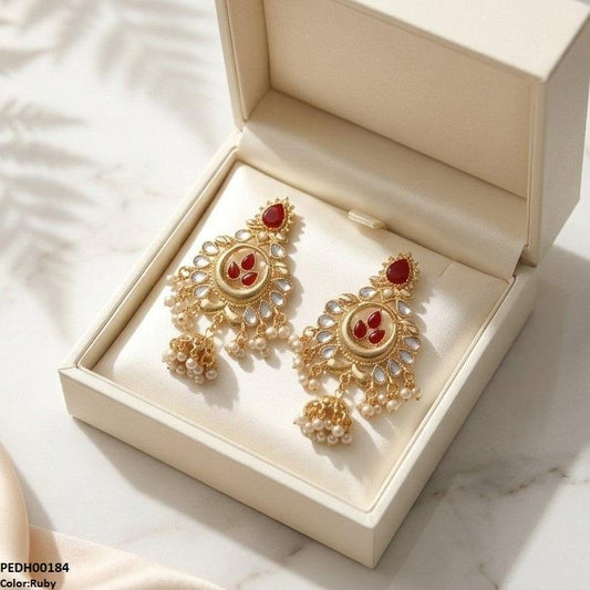 PEDH00184 SDQ Moon Pearl Jhumki Drop Earrings - PEDH