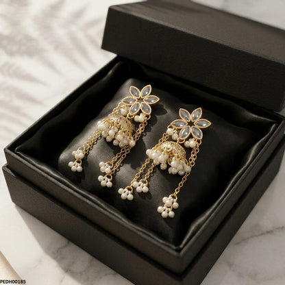 PEDH00185 SDQ Flower Layer Pearl Drop Earrings - PEDH
