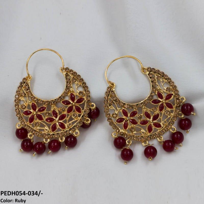 PEDH054 FRN Pear Temple Drop Earrings Pair
