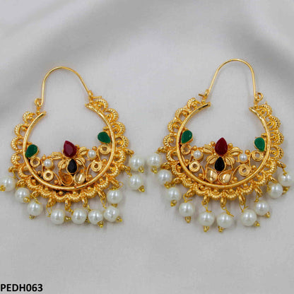 PEDH063 FRN Multi Pear Pearls Drop Earrings Pair