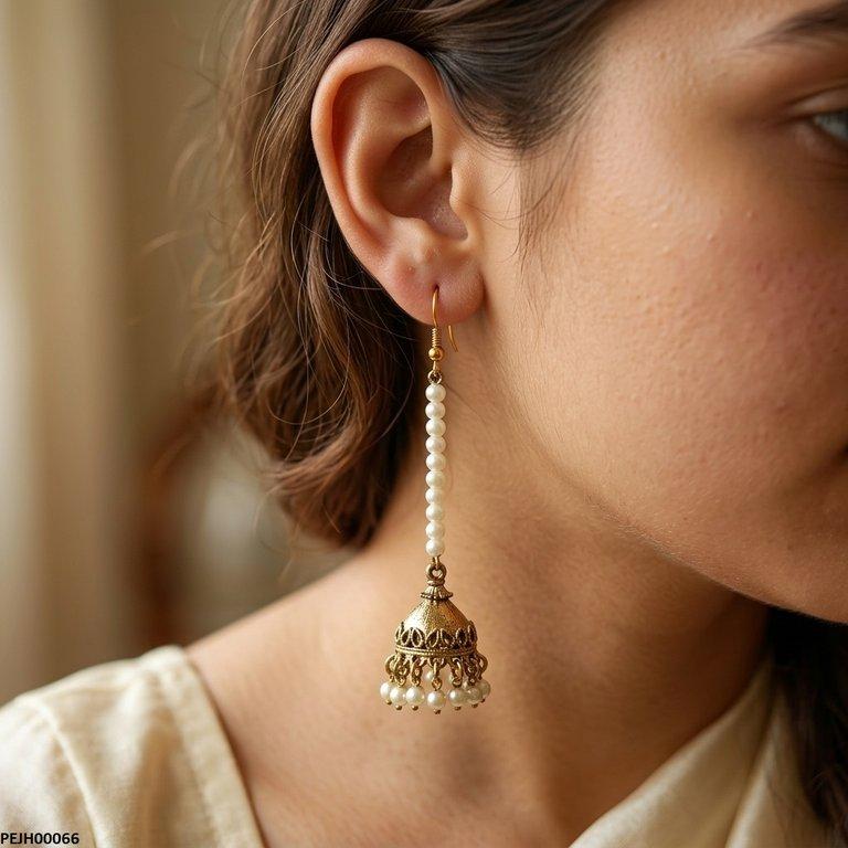 PEJH00066 ABD Antique Bell Peral Drop Jhumki - PEJH