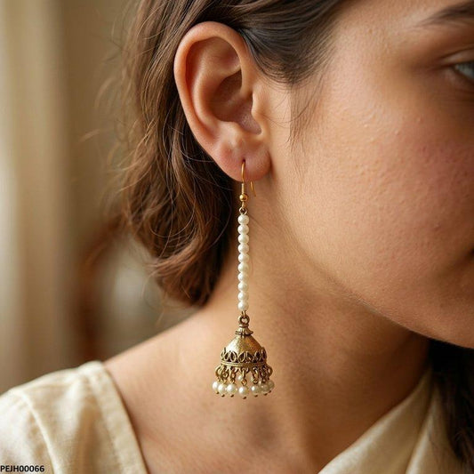 PEJH00066 ABD Antique Bell Peral Drop Jhumki - PEJH