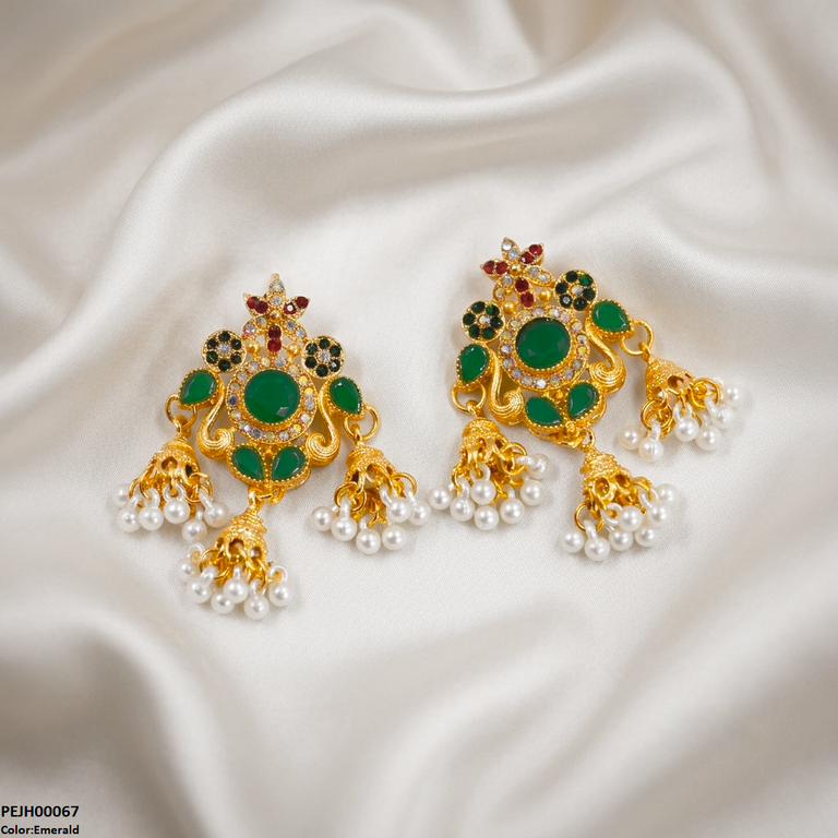 PEJH00067 FRN Tear Flower Pearl Drop Jhumki - PEJH