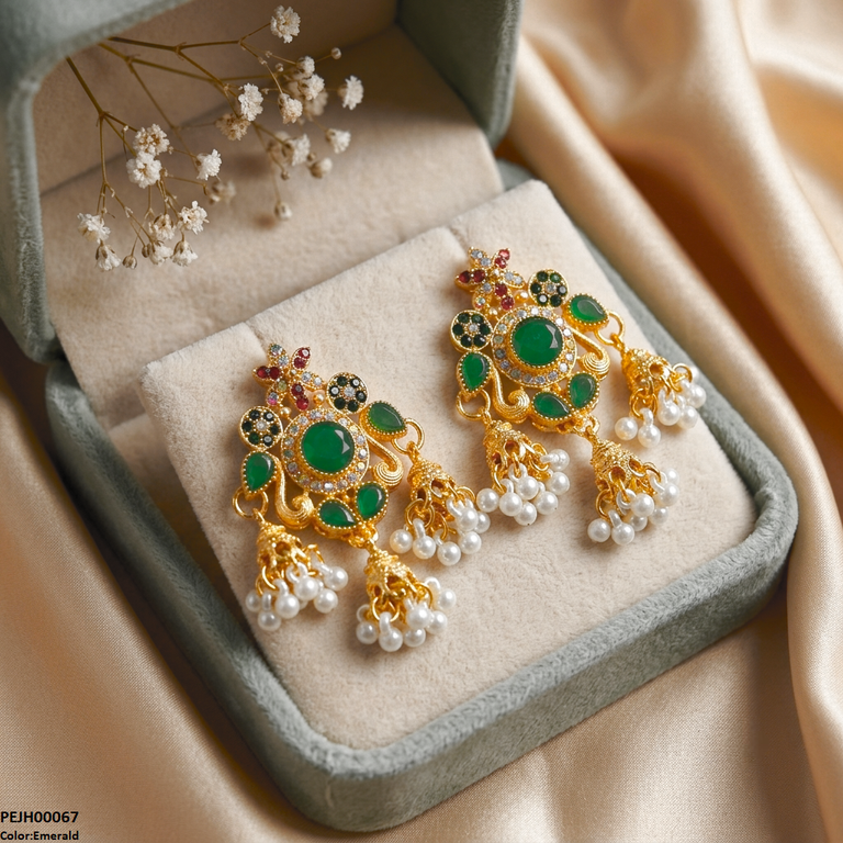 PEJH00067 FRN Tear Flower Pearl Drop Jhumki - PEJH