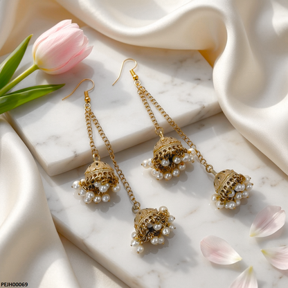 PEJH00069 ABD Antique Double Jhumki Pearl Drop - PEJH