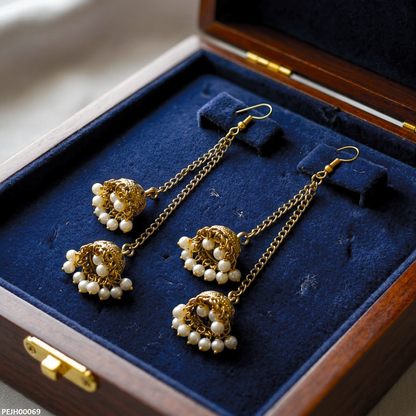 PEJH00069 ABD Antique Double Jhumki Pearl Drop - PEJH
