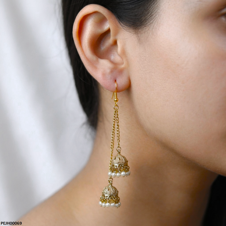PEJH00069 ABD Antique Double Jhumki Pearl Drop - PEJH