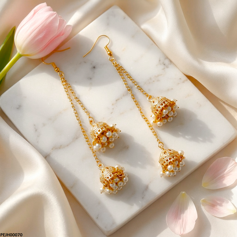 PEJH00070 ABD Double Jhumki Pearl Drop - PEJH