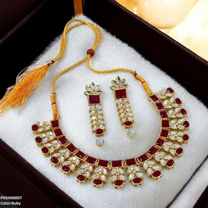 PNSH00007 SDQ Reactangle/Oval Tear Necklace Set - PNSH