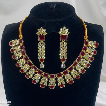 PNSH00007 SDQ Reactangle/Oval Tear Necklace Set - PNSH