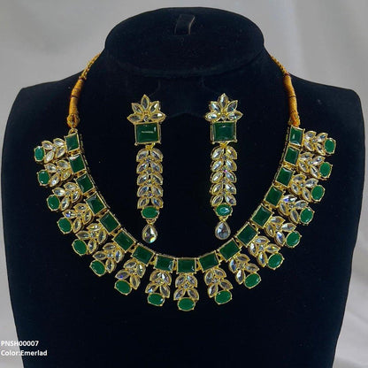 PNSH00007 SDQ Reactangle/Oval Tear Necklace Set - PNSH