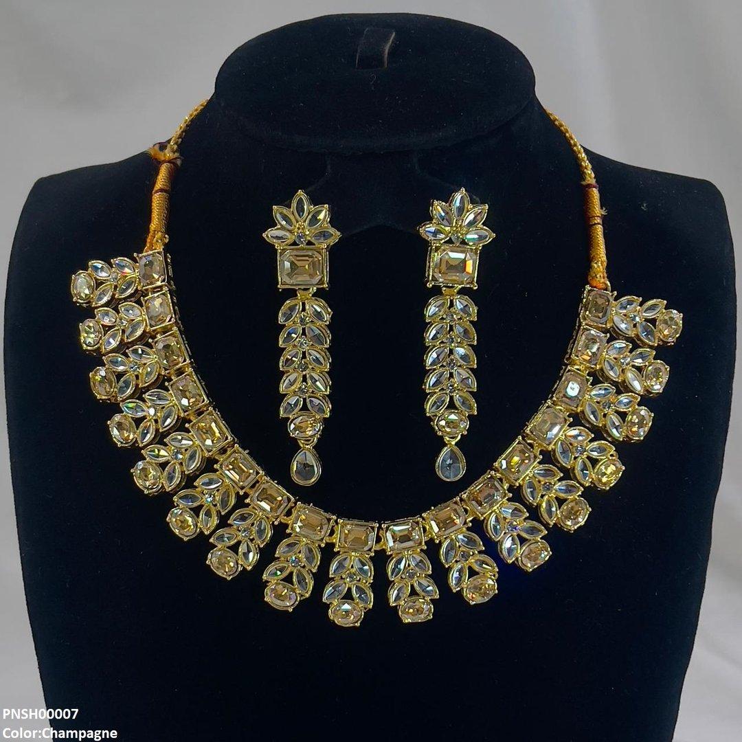 PNSH00007 SDQ Reactangle/Oval Tear Necklace Set - PNSH